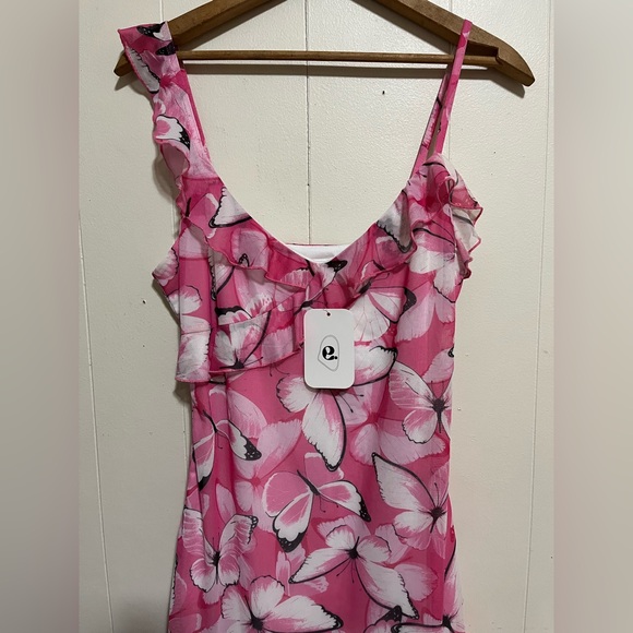 Revolve Elodie Y2K Pink Butterfly Ruffle V Neck Cami Mini Dress Medium - Picture 4 of 11